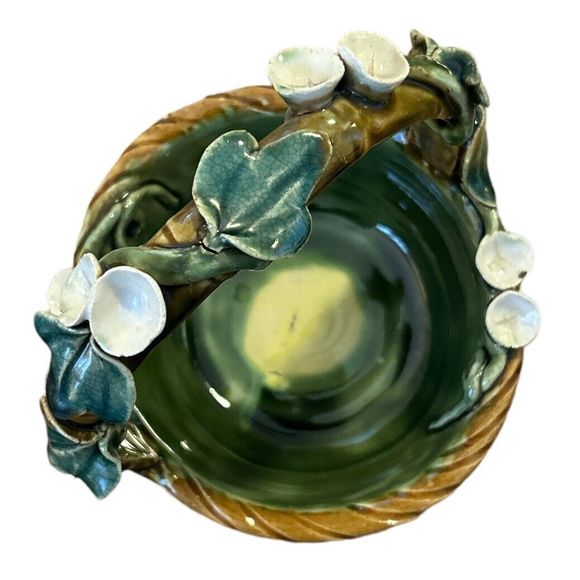 Vintage Handmade Ceramic Basket with Flowers - Picture 7 of 9